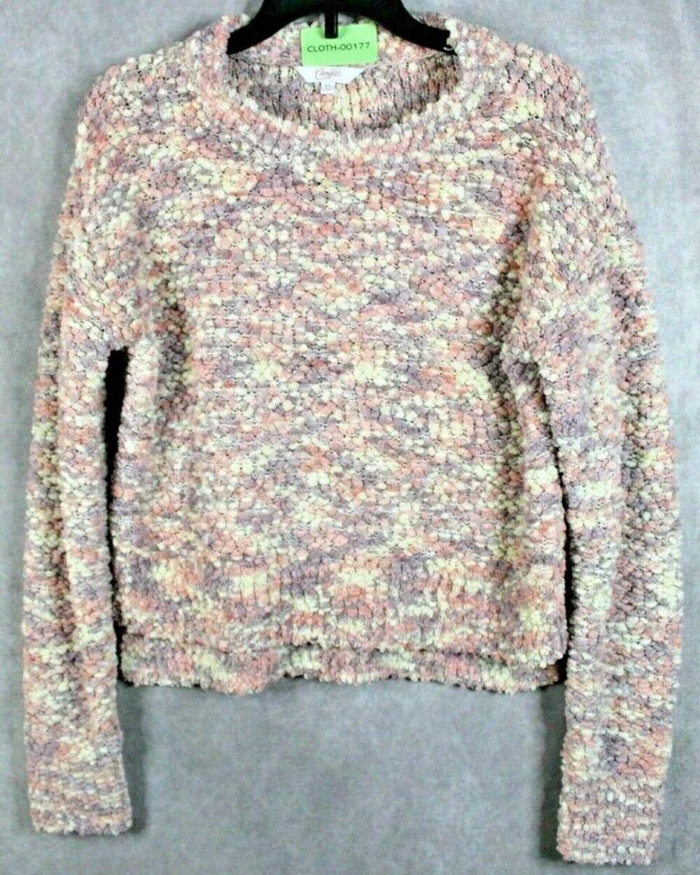 Candies Sweater Womens XS Multicolor Chunky-Knit Crew Neck Collarless Pullover
